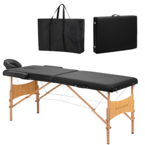 Skládací Dřevěné Masážní Lehátko Balance 2-segmentové, Černé/Bílé 190×70 cm