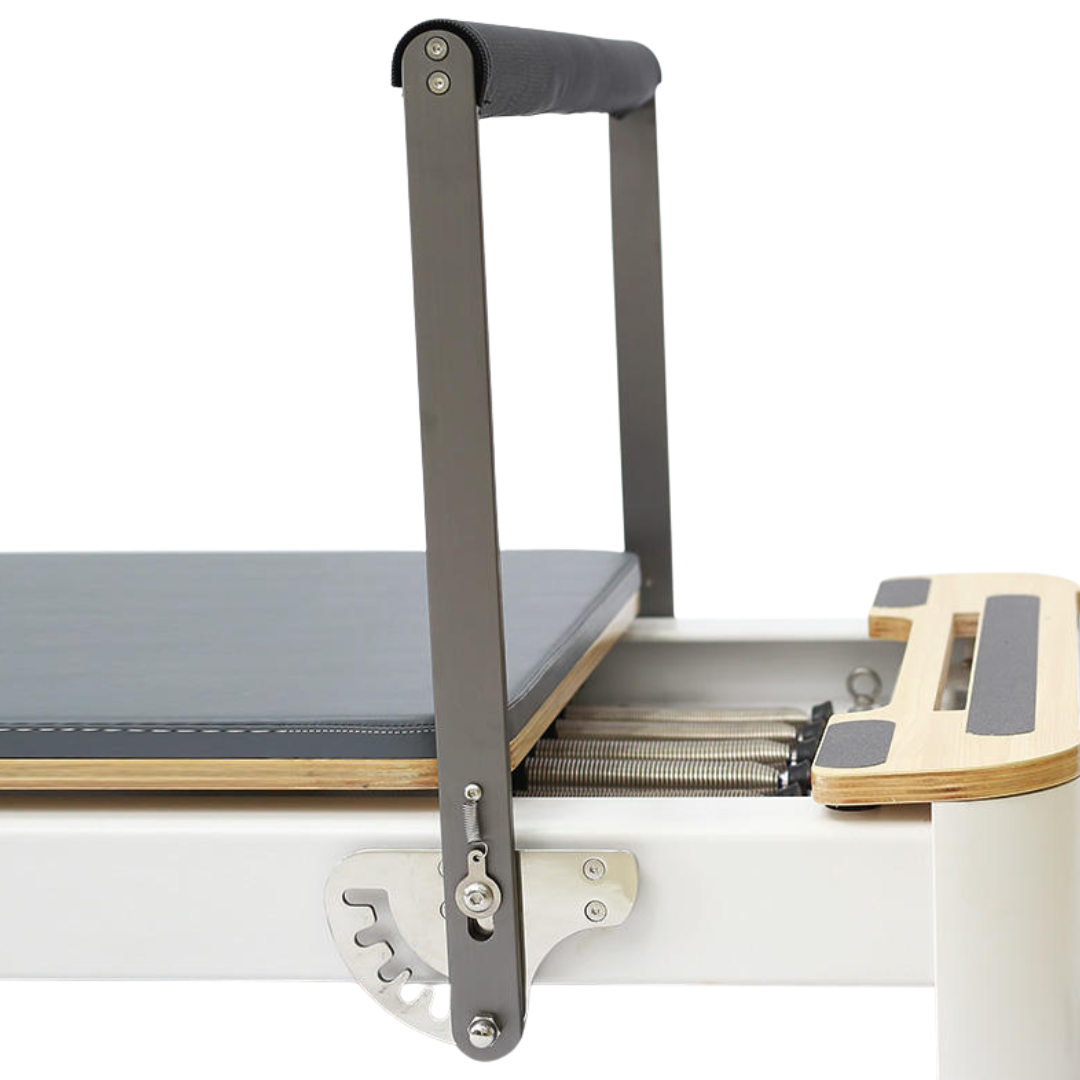 Pilates Reformer s Věžovým Systémem – Hliníková Konstrukce, Šedé Polstrování - Obrázek 4