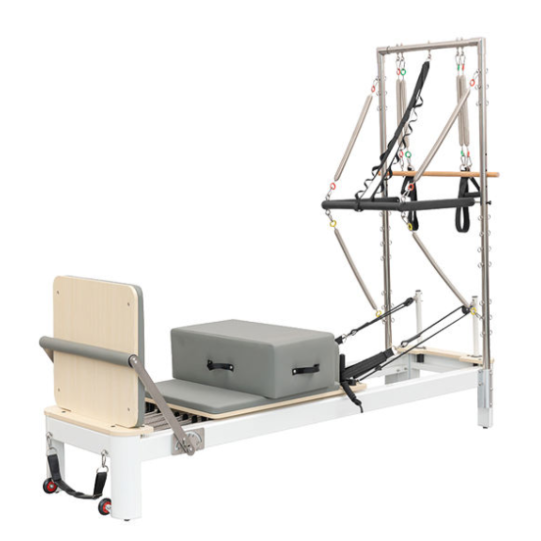Pilates Reformer s Věžovým Systémem – Hliníková Konstrukce, Šedé Polstrování - Obrázek 2